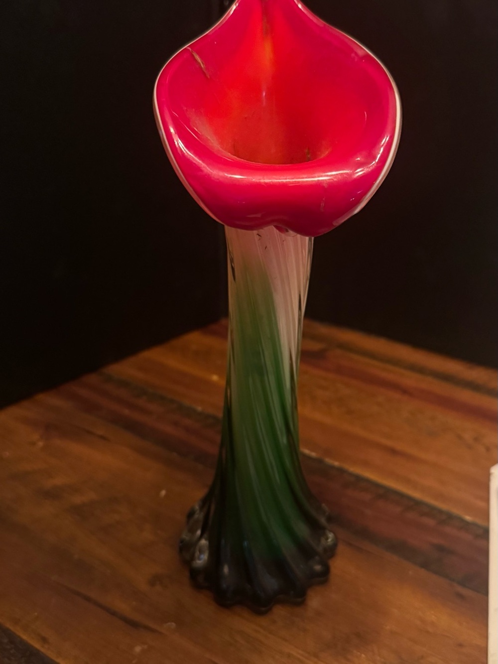 Hand-Blown Glass Art Vase in Pink and Green